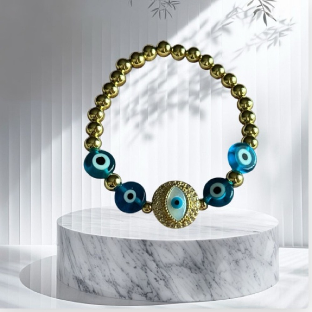Gold and Blue Evil Eye Bracelet 18K Gold Plated NEW